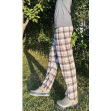 Betimoda Erkek Pamuklu Cepsiz Ekose Desenli Pijama Altı Eşofman Süp Lacivert Beyaz