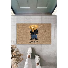 Dış ve Iç Mekan Bej Kapı Önü Paspası Stay Real Ayıcık Desen Paspas