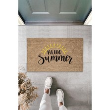 Dış ve Iç Mekan Siyah Kapı Önü Paspası Hello Summer Desen Paspas