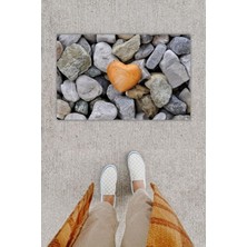 Dijital Baskı Dekoratif Kalp Gri Kapı Önü Paspası