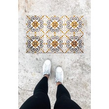 Dijital Baskı Kahverenk Dış ve Iç Mekan Çini Desen Kapı Önü Paspası