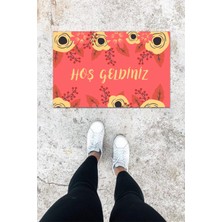 Dijital Baskı Gül Kurusu Dış ve Iç Mekan Çiçek Desen Kapı Önü Paspası