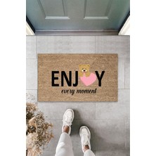 Dış ve Iç Mekan Bej Kapı Önü Paspası Enjoy Ever Moment Ayıcık Desen Paspas