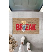 Dış ve Iç Mekan Bej Kapı Önü Paspası Take A Break Ayıcık Desen Paspas
