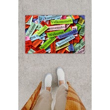 Dijital Baskı Dekoratif Welcome Çok Renkli Kapı Önü Paspası