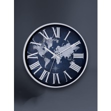 Galaxy D-218-G-3 Harita Kadran 30 cm Sessiz Akar Duvar Saati Gri