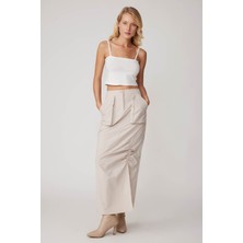 Vitrin Paraşüt Kumaş Önü Büzgülü Cepli Etek