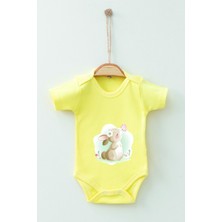 Ada Bebek Çocuk Adabebek Watercolor Tavşan Temalı Kısa Kollu Badi Bebek Zıbın