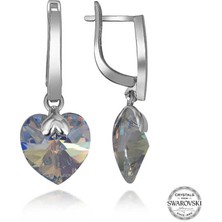 Lucky Life Swarovski Crystal Taşlı 925 Ayar Gümüş  Beyaz Kalp Sallantılı Kadın Küpe