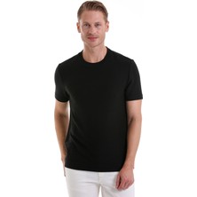 HTML Siyah Regular Fit Düz Bisiklet Yaka Tişört