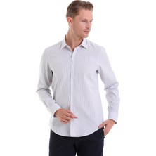 Hatemoğlu Gri Ç. Comfort Fit Çizgili Pamuklu Slim Yaka Uzun Kollu Spor Gömlek