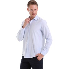 Hatemoğlu A. Mavi Ç. Comfort Fit Çizgili Pamuklu Slim Yaka Uzun Kollu Spor Gömlek