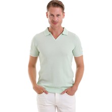 Hatem Saykı Mint Regular Fit Desenli Pamuklu Polo Yaka Casual Tişört