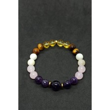 Nelleovana Ametist-Sitrin-Pembe Kuvars-Ay Taşı Kaplan Gözü Enerji Düzenleme Meditasyon Doğal Taş Bilekliği