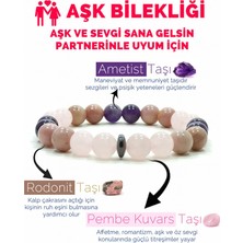 Nelleovana Aşk Bilekliği Pembe Kuvars Rodonit Ametist Doğal Taş Bileklik