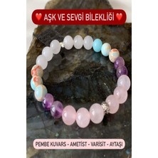 Nelleovana Doğal Taş Aşk ve Sevgi Bilekliği ( Pembe Kuvars - Ametist - Varisit - Aytaşı )