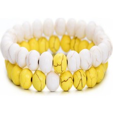 Nelleovana  Sarı & Beyaz Doğal Taş Havlit Bileklik ( 2 Adet )