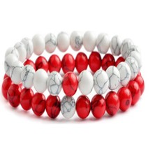 Nelleovana Kırımızı Beyaz Doğal Taş Havlit Bileklik ( 2 Adet )