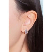 By Zeyna Aksesuar Kadın Vip Seri Baget Zirkon Taşlı Sedefli Minimal Model Çivili 2'li Set Küpe