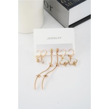 By Zeyna Aksesuar Kadın 6.5 cm Sallantılı Şimşek ve  Sedefli Bulut Figürlü 6'lı Küpe Seti