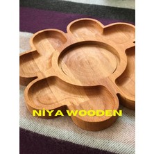 Niya Wood Ahşap Çerezlik Çok Amaçlı 5 Bölmeli 24 cm Çapında Bambu Çerezlik