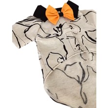 Gobo Turuncu Papyonlu Gri Çizgili Gömlek Kedi ve Köpek Kıyafeti Elbisesi