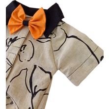 Gobo Turuncu Papyonlu Gri Çizgili Gömlek Kedi ve Köpek Kıyafeti Elbisesi
