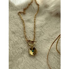 Nidi Store Çiçek ve Kopça Detaylı Çelik Kolye