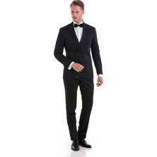 Hatem Saykı Lacivert Slim Fit Düz Sivri Yaka Erkek Klasik Kruvaze Smokin Damatlık