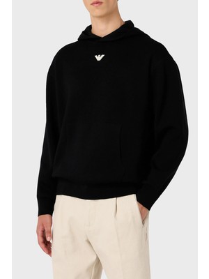Emporio Armani Relaxed Fit Kapüşonlu Kanguru Cepli Yün Karışımlı Triko Sweat Erkek Sweat 6R1MX7 1mnbz F008