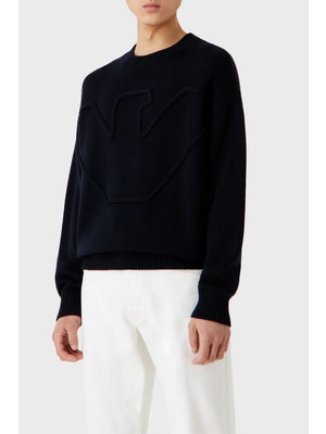 Emporio Armani Yünlü Örgü Logolu Bisiklet Yaka Regular Fit Kazak Erkek Kazak 6R1MXP 1mmaz F961