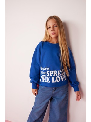 DeFacto Kız Çocuk Crop Bisiklet Yaka Sweatshirt B3708A823AU