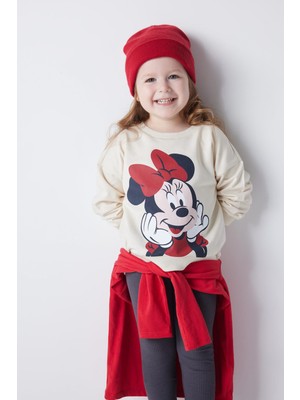 DeFacto Kız Bebek Disney Mickey & Minnie Sweatshirt Fitilli Kaşkorse Tayt 2'li Takım A8919A523AU