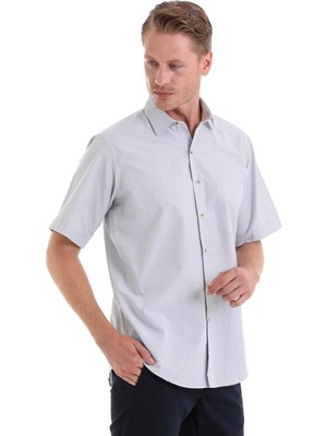 Hatemoğlu Bej K. Klasik Fit Kareli Pamuklu Slim Yaka Kısa Kollu Klasik Gömlek