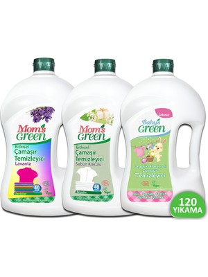 Mom's Green 3'lü Set Bitkisel Çamaşır Temizleyici Renkliler -Bebek Çamaşır Temizleyici-Sabun Kokulu Çamaşır Temizleyici 3x1500ml (120 Yıkama)