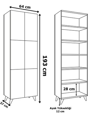 Aeka AE-3010 Nehir Beyaz Çok Amaçlı Mutfak Dolabı&banyo Dolabı,kiler Dolabı, 6 Kapaklı,6 Raflı, Ayaklı, Kitaplı, Ayakkabılık,, Boy Uzun Dolap,