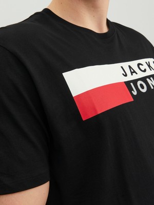 Jack & Jones Renkli Logo Baskili Tisört- Büyük Beden