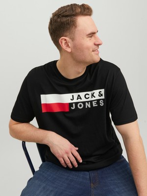 Jack & Jones Renkli Logo Baskili Tisört- Büyük Beden