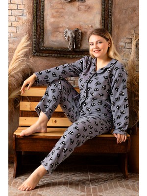 Nisanca Büyük Beden Kışlık Düğmeli Gömlek Pijama Takımı