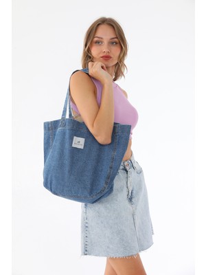 Bery Mood Koyu Mavi Kot Bez Kol & Omuz Çantası Tote Bag Kanvas Iş Spor Günlük Jean Plaj Model Yazlık 32X34