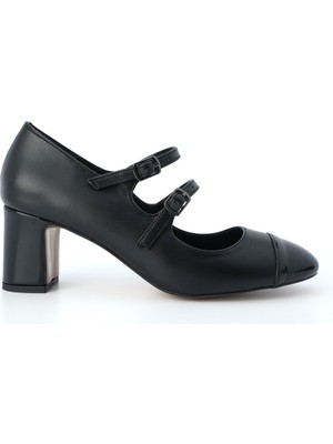 Marjin Kadın Kalın Topuk Çift Bantlı Klasik Topuklu Ayakkabı Yuntes