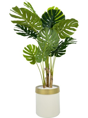 Monstera Ağacı 160CM Krem Gold Metal Saksıda