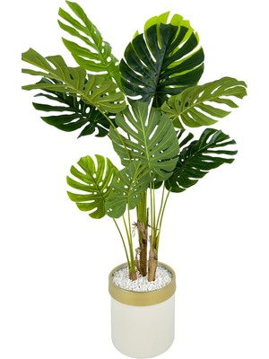 Monstera Ağacı 160CM Krem Gold Metal Saksıda