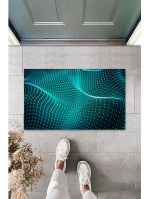 Dijital Baskı Yeşil Dış ve Iç Mekan Doğal Taş Desen Kapı Önü Paspası