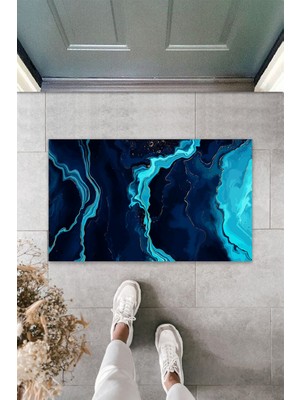 Çok Amaçlı Dijital Baskı Mavi Ebruli Dış ve Iç Mekan Paspas