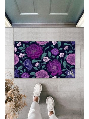 Çok Amaçlı Dijital Büyük Çiçekler Mor Kapı Paspası Dış Mekan Paspas