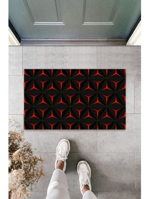 Dekoratif Dijital 3D Üçgen Kırmızı-Siyah Kapı Paspası Dış Mekan Paspas