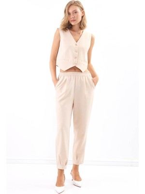 Vitrin Çift Cep Düğmeli Yelek