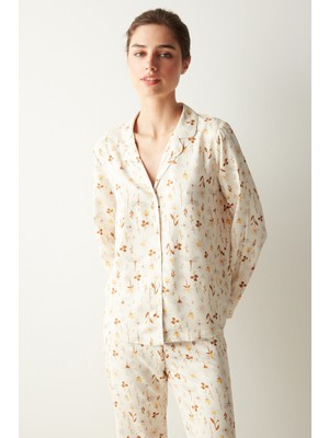 Blossom Soft Gömlek Pantolon Beyaz Pijama Takımı