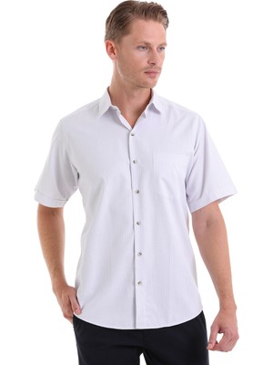 Hatemoğlu Lila Ç. Klasik Fit Çizgili Pamuklu Slim Yaka Kısa Kollu Klasik Gömlek